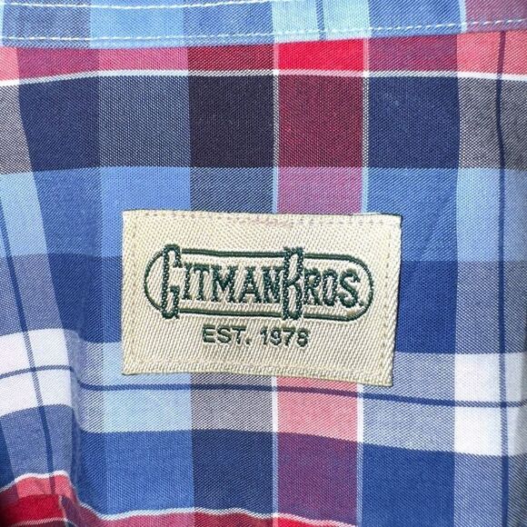 Gitman Brothers Blue Plaid Made in USA S/S Button Down Shirt XL - Picture 2 of 8